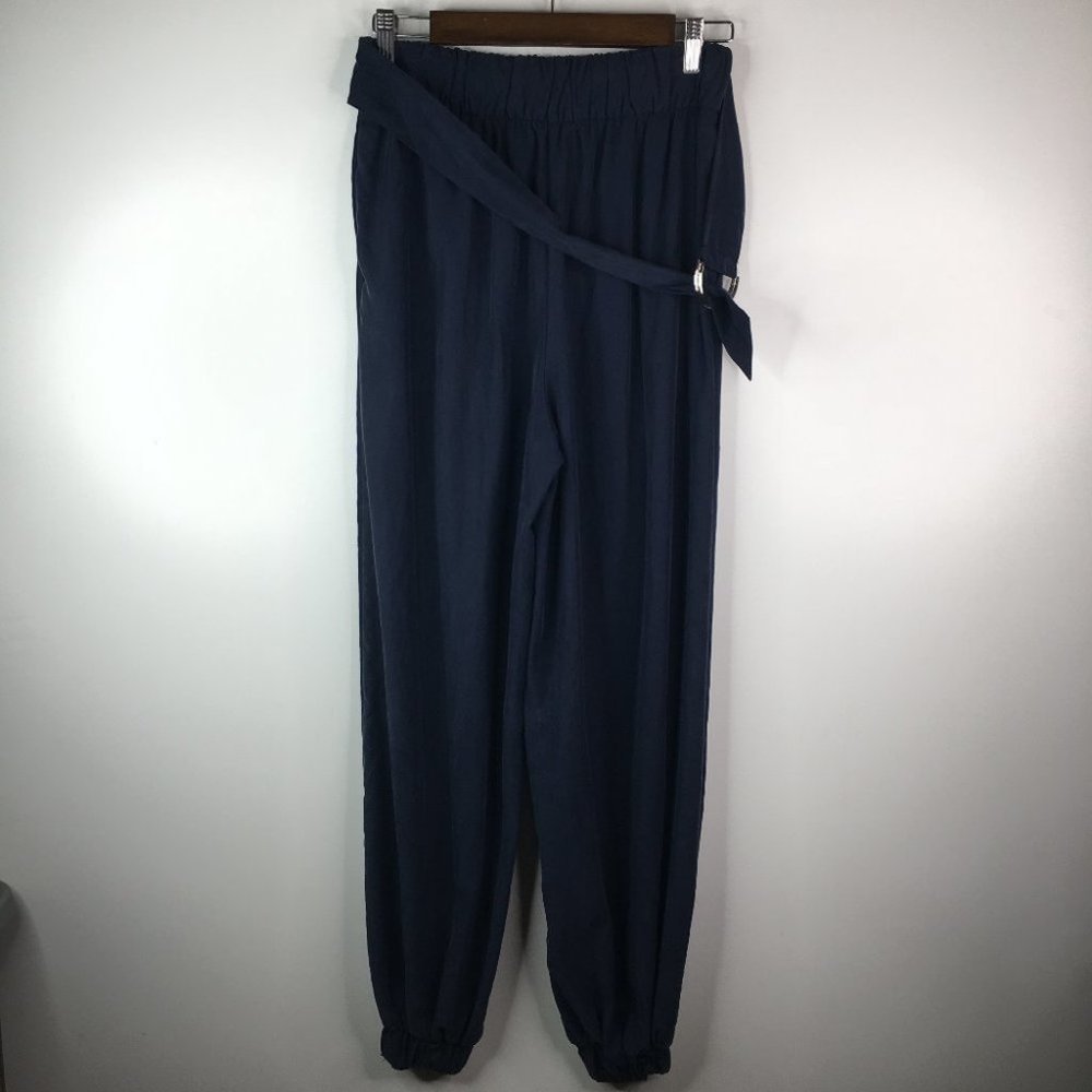 Zara Navy Blue Ankle Cropped Pants with Belt